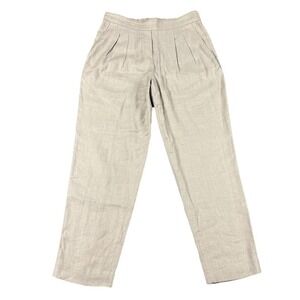 Babaton Women's Beige Linen Blend Pants Size 4 Pleated Pockets Oatmeal Tapered